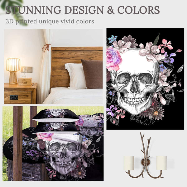 Skull Roses 4 Pieces Comforter Set (Queen)