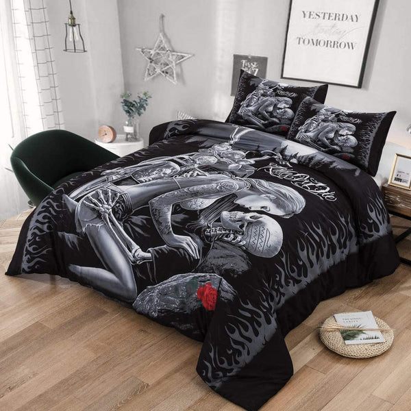 Skull Duvet Cover Ride or Die, 3 Pieces(1 Duvet Cover +2 Pillowcases)