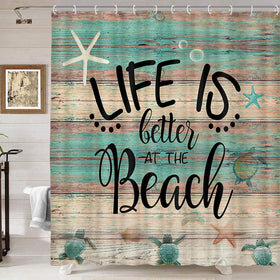 Life is Better at The Beach Sea Turtle Shower Curtain Set with 12PCS Hooks, 69X70IN