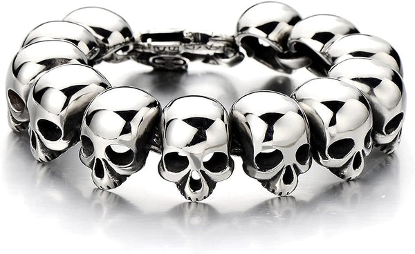 Men Stainless Steel Large Skull Link Bracelet