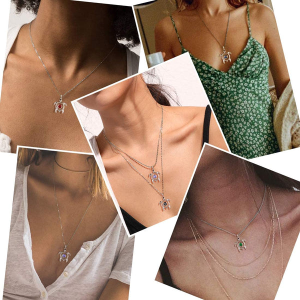 Spiral 925 Sterling Silver Sea Turtle Birthstone Necklace