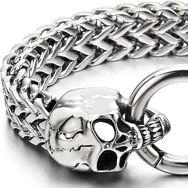 Skull Link Curb Chain Bracelet 8.5 Inches