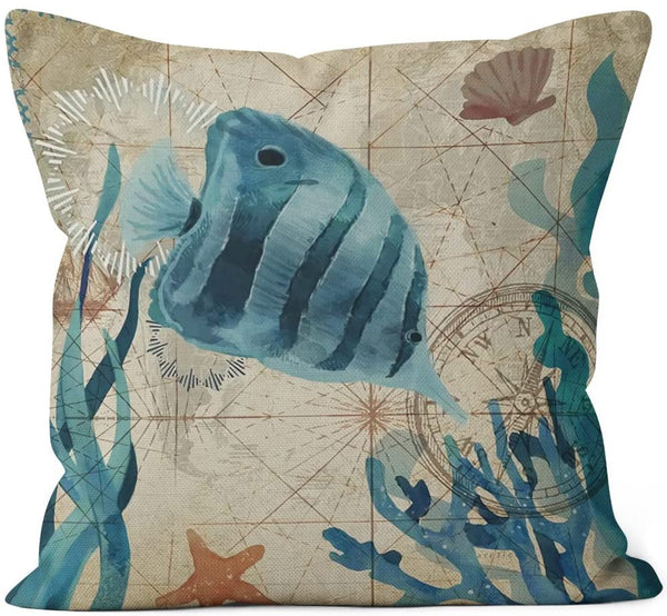 Set of 4 Sea Pillow Covers 18x18