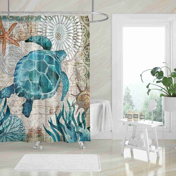 Classic Sea Turtle Shower Curtain with Hooks 66"X72"