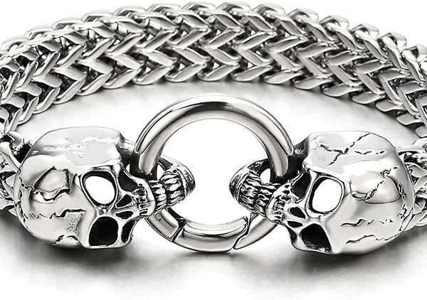 Skull Link Curb Chain Bracelet 8.5 Inches