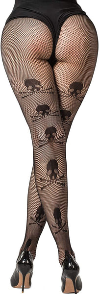 Skull High Waisted Women's Sheer Fishnet Stockings Pantyhose