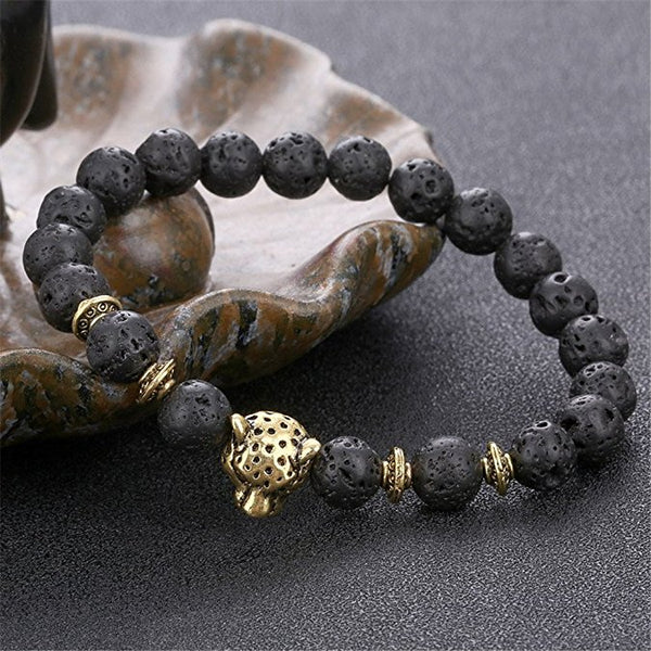 8MM Elastic Lava Rock Stone Bead Bracelet Set - Unisex