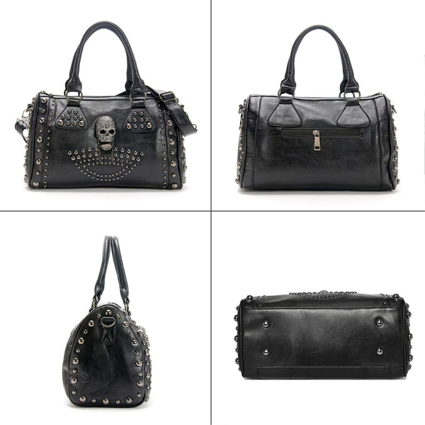 Women Skull Large Capacity Studded Shoulder Handbag