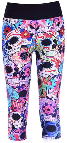 Digital Print Skull Capri Pants Crop Leggings