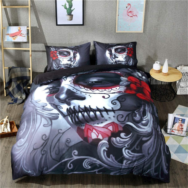 Skull Bedding Duvet Cover Set Queen (1 Duvet Cover +2 Pillowcases),