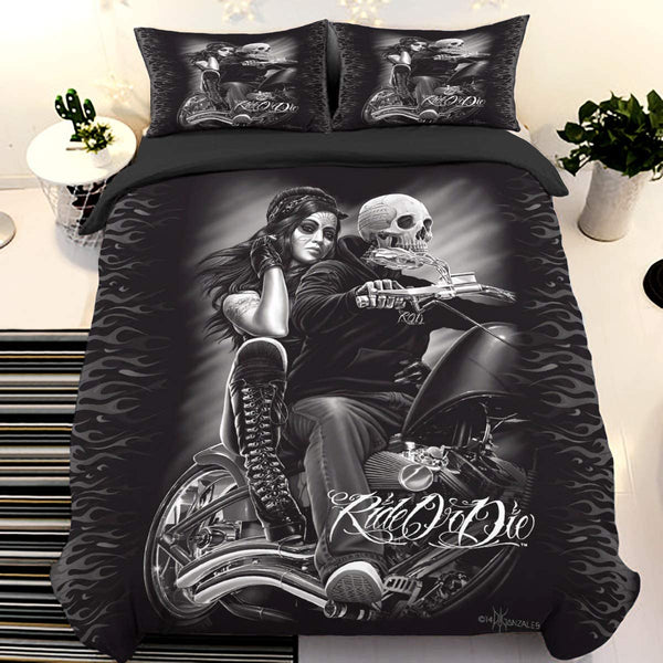 Ride or Die Skull Duvet Cover Set with 2 Pillowcases