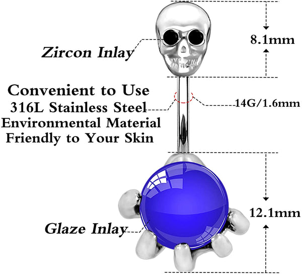 Surgical Steel Skull Navel Belly Button Ring