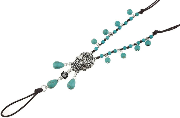 Silver Sugar Skull Turquoise Bead Barefoot Sandals Anklet Pair