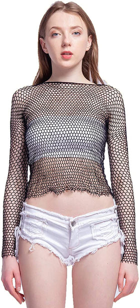 Women Gothic Long Sleeve Fishnet Top