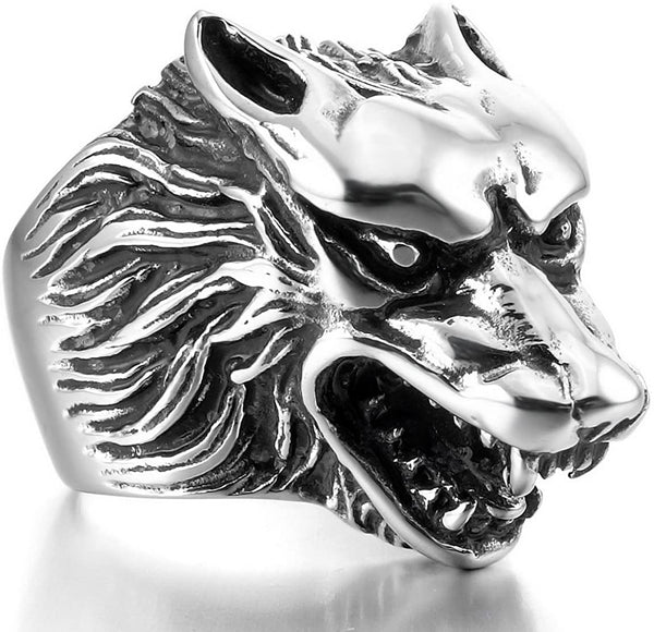 Men Wolf Head Ring