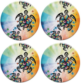 Ceramic Stone Floral Turtle 4pcs Set Coasters