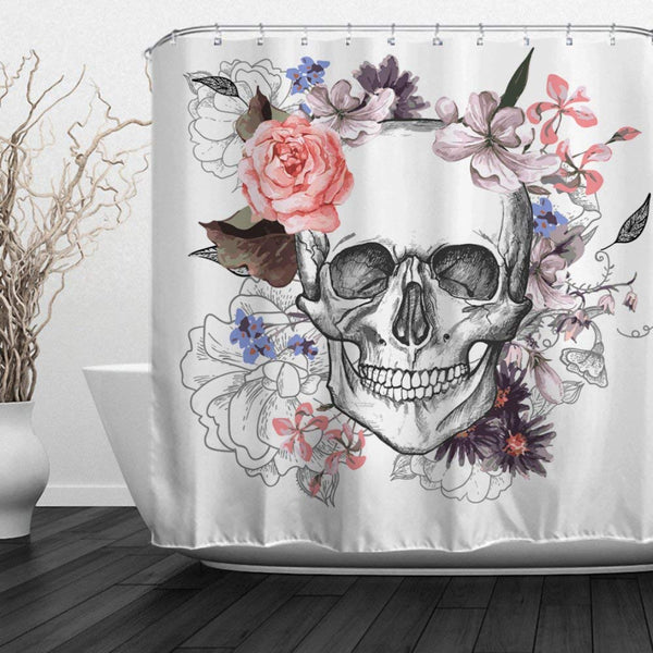 Skull Roses Waterproof Shower Curtain with Hooks