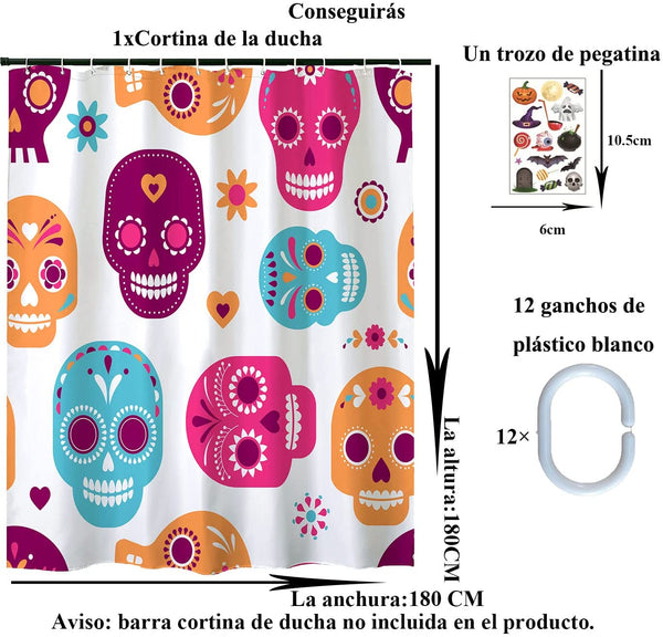 Sugar Skull Shower Curtain, 72x72 Inches