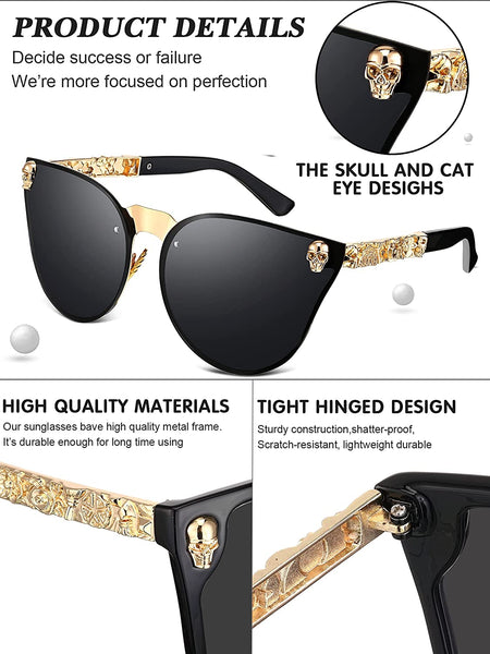 2 Pair Cat Eye Rimless Skull Design Sunglasses