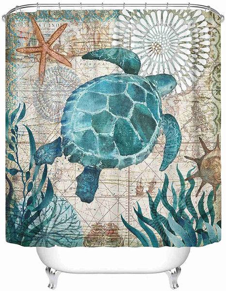 Classic Sea Turtle Shower Curtain with Hooks 66"X72"