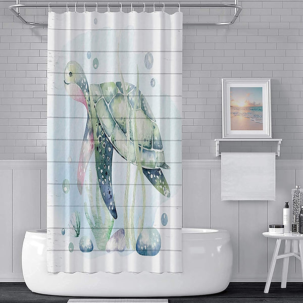 Sea Turtle Shower Curtain with 12 Hooks, 72x72in