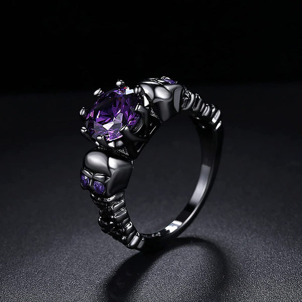 Purple Gemstone Skull Ring