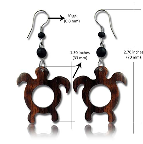 Sea Turtle Dangle Earrings with Organic Wood
