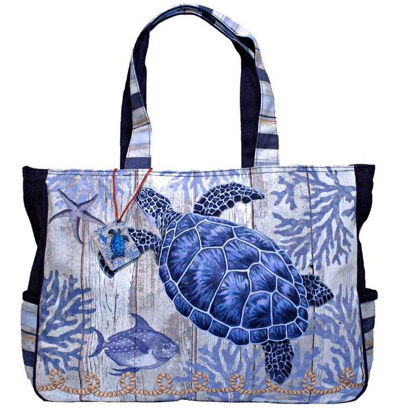 Elegant Blue Sea Turtle Oversized Weekender Top Handle Tote Bag