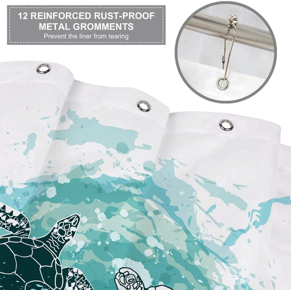 Nautical Beach Sea Turtle Shower Curtain with Hooks,72 x 72 Inch