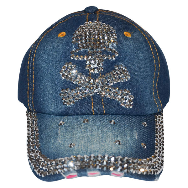 Women Distressed Rhinestone Skull Cap