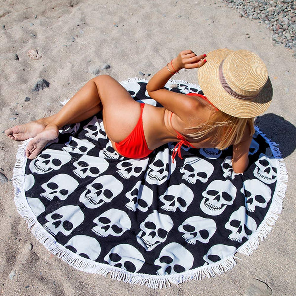 Microfiber Skull Round Yoga Beach Towel