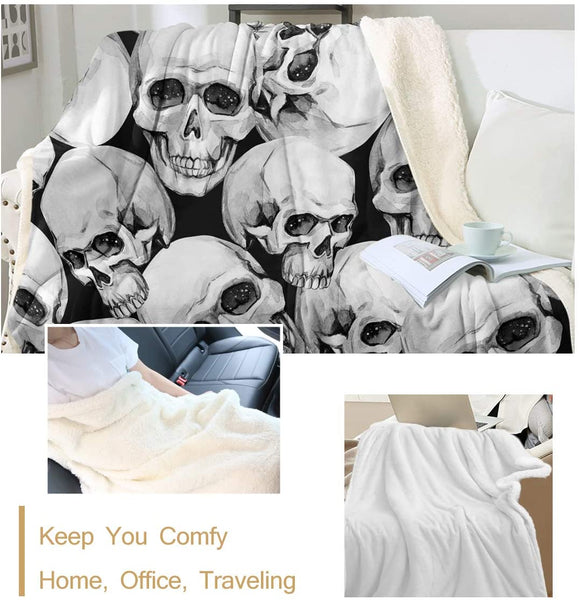 Retro Skulls Sherpa Throw Blanket