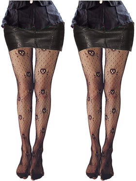 Skull Fishnet Stockings High Waisted Tights Pantyhose 2Pcs