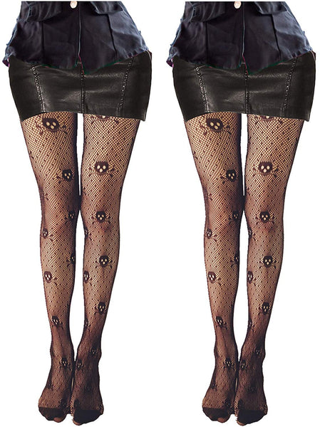 Skull Fishnet Stockings High Waisted Tights Pantyhose 2Pcs