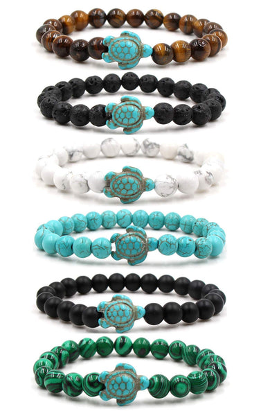 6Pcs Natural Bead Lava Rock Stone Turtle Bracelet