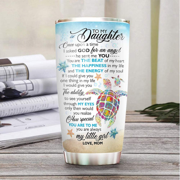 20oz Mom to Daughter Colorful Sea Turtle Gift Tumbler Cup With Lid