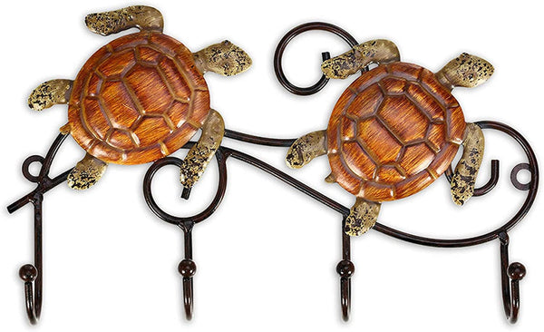 Turtle Wall Mounted Key Holder with 4 Hooks 9x6 Inches