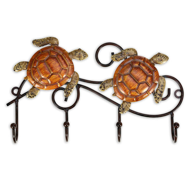 Turtle Wall Mounted Key Holder with 4 Hooks 9x6 Inches
