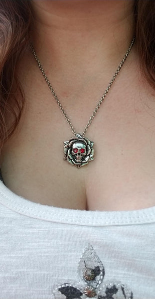 Skull Rose Birthstone Necklace