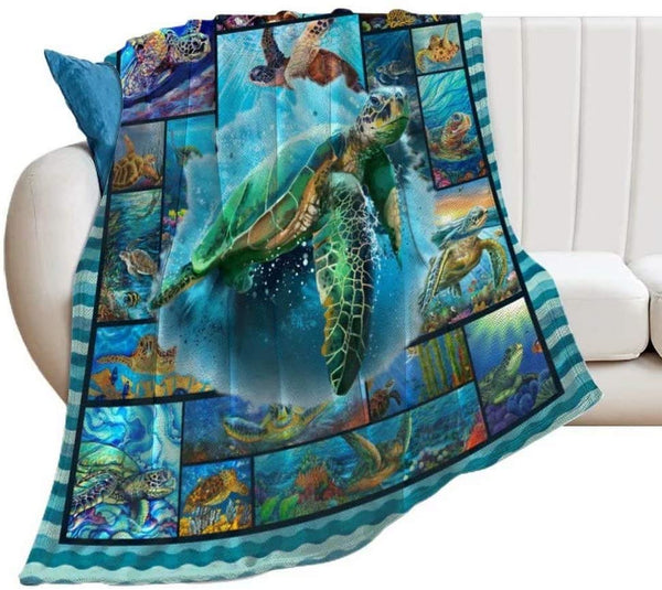 Sea Turtle Fleece Blanket Throw 60"X80"for Adult