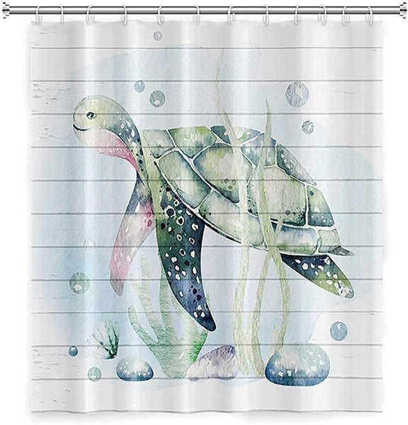 Sea Turtle Shower Curtain with 12 Hooks, 72x72in