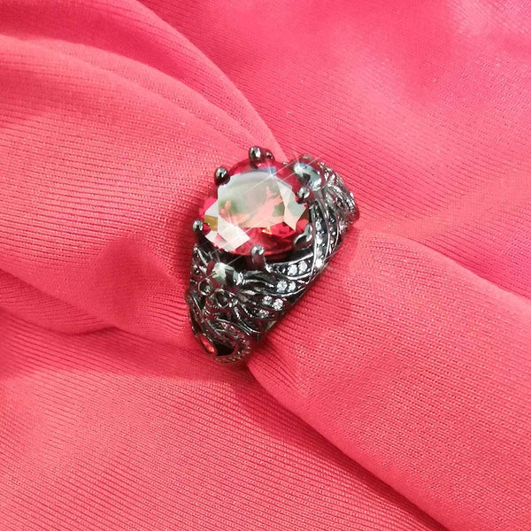 Gothic Fashion Black Skull Heart Ruby Ring