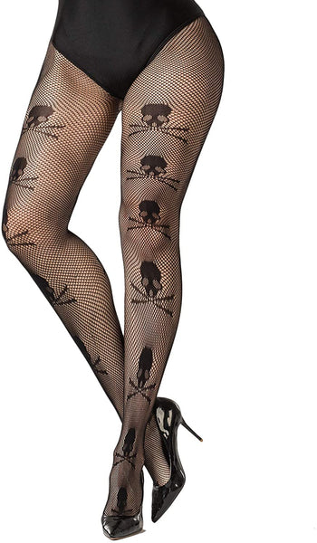 Skull High Waisted Women's Sheer Fishnet Stockings Pantyhose