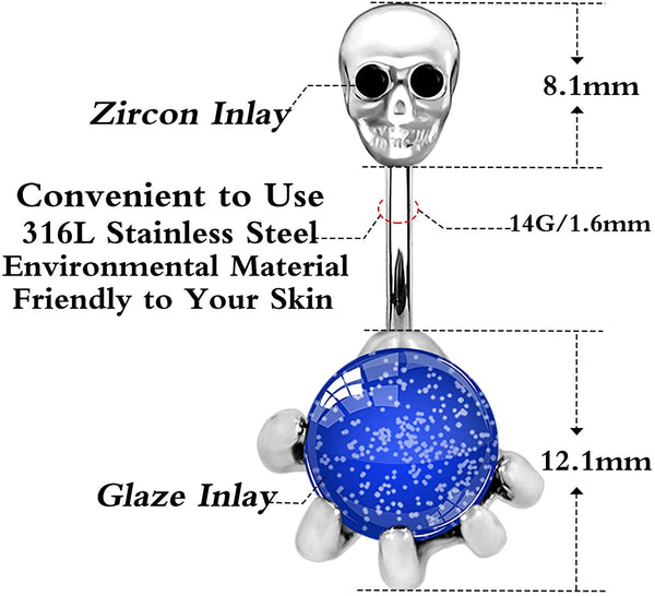 Surgical Steel Skull Navel Belly Button Ring