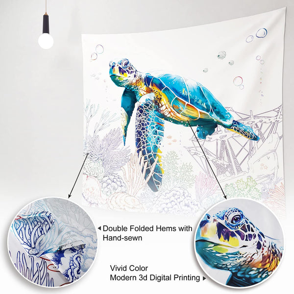 Teal Sea Turtle Tapestry Decor 59x51 Inch