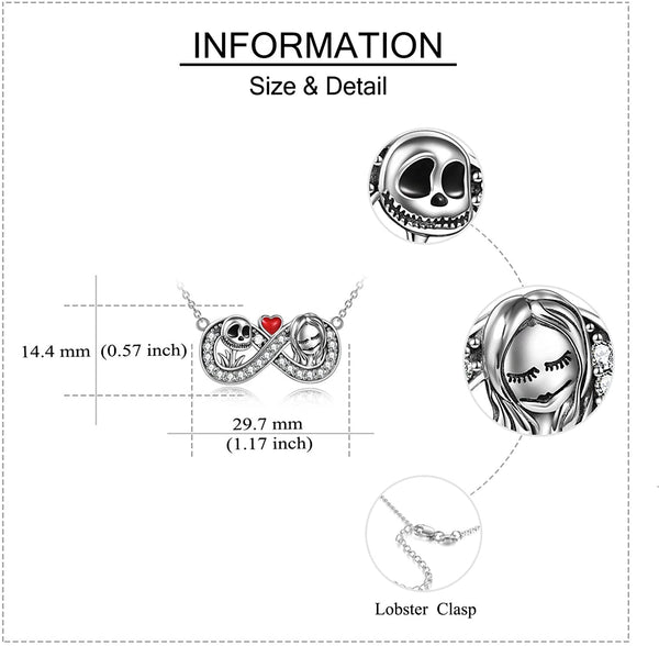 925 Silver Skeleton Skull Infinity Heart Necklace