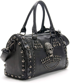 Women Skull Large Capacity Studded Shoulder Handbag