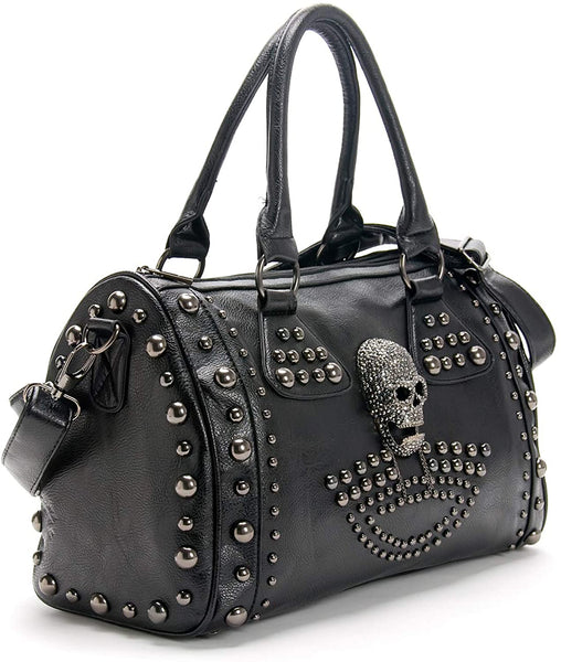 Women Skull Large Capacity Studded Shoulder Handbag