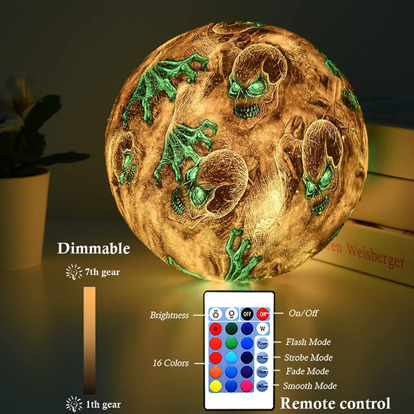 Skull Color Changing Moon Lamp (5.9 inch 16 Colors LED with Stand)