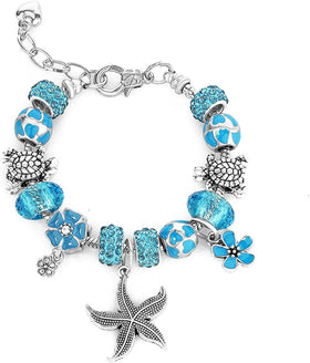 Fashion Crystal&Glass Sea Turtle Charm Bracelet